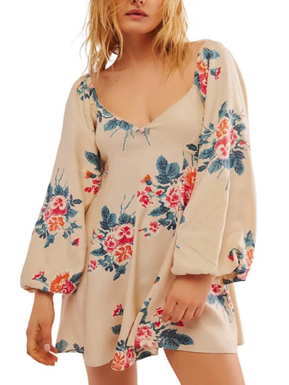 NWT Free People Cream Floral Francesca Mini Dress M